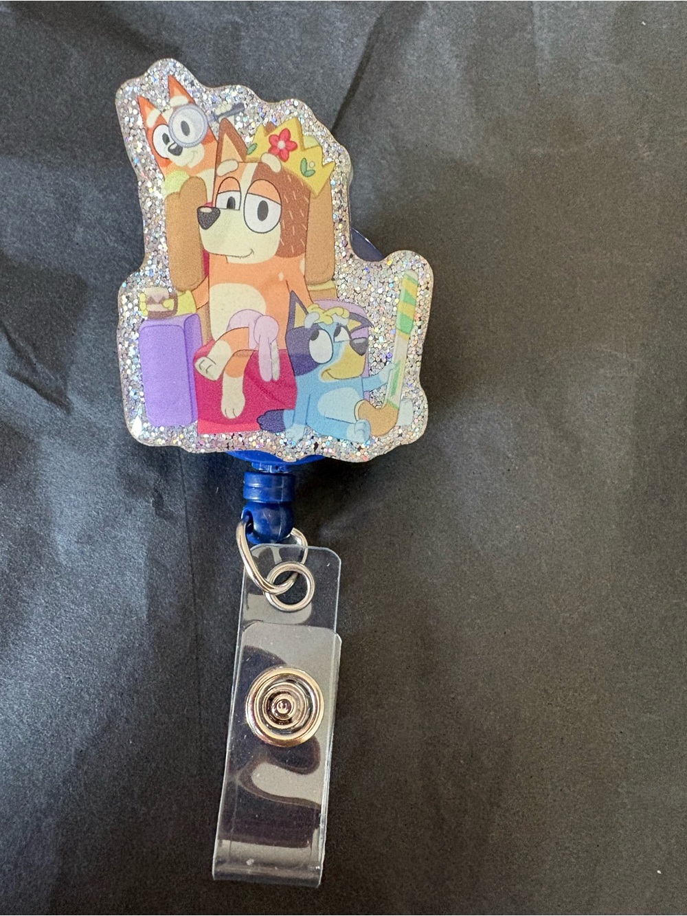 Bluey Glitter Badge Reel with Bingo & Chili
